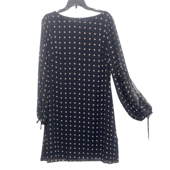 Chaps Navy Polka Dot open sleeves dress with tie strings size 12 - Picture 1 of 9